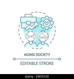 Thin line simple blue aging society icon concept Stock Vector