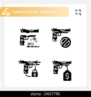 2D pixel perfect glyph style flat weapons icons Stock Vector