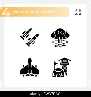 Set of pixel perfect glyph style weapons icons Stock Vector