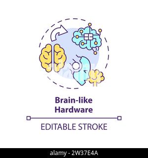 Thin line simple colorful brain like hardware icon concept Stock Vector