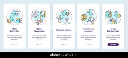 Walkthrough cognitive computing work with colorful icons Stock Vector