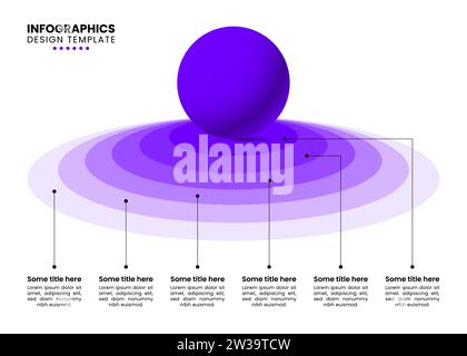 Infographic template with 6 options or steps. Purple sphere. Can be used for workflow layout, diagram, banner, webdesign. Vector illustration Stock Vector