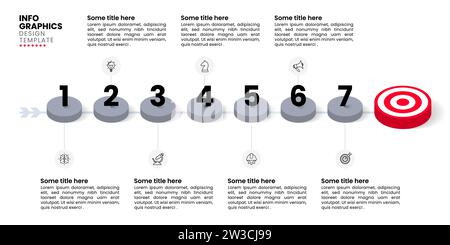 Infographic template with icons and 7 options or steps. Dartboard. Can be used for workflow layout, diagram, banner, webdesign. Vector illustration Stock Vector