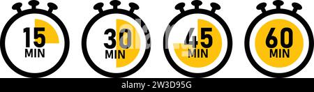 Timer icon set. yellow stopwatch Stock Vector