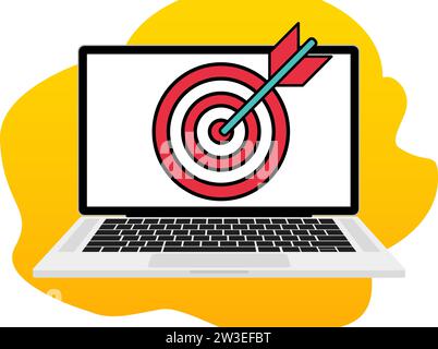 Laptop with target on screen illustration. Target, bullseye, arrow, shooting range, darts, shooting, dart, shooter bow sight sniper Vector icons Stock Vector