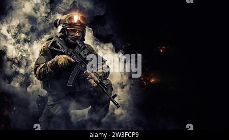 Portrait of a special forces soldier. The concept of military units. Computer games. Mixed media Stock Photo