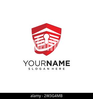 Self storage logo design template with shield. Safe storage garage vector illustration with concept of padlock and garage symbol combination. Stock Vector