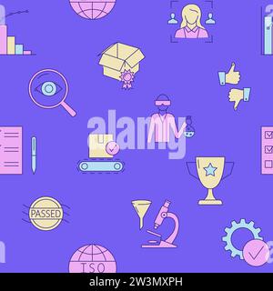 Product quality control seamless pattern in colored line style. Vector illustration. Stock Vector