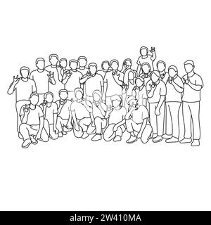 group of people with hands with heart sign illustration vector hand drawn isolated on white background Stock Vector