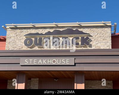 Outback Steakhouse is an American casual dining restaurant chain with an Australian theme with over 1,000 locations worldwide. Stock Photo