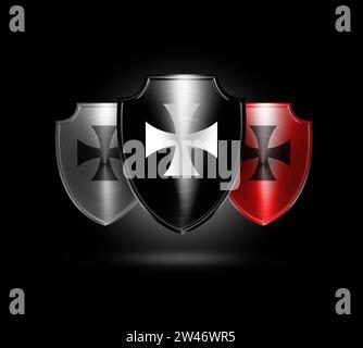 set of knights templar shields isolated on black background Stock Photo