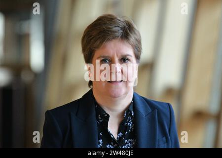Edinburgh Scotland, UK 21 December 2023. Former First Minister Nicola Sturgeon at The Scottish Parliament for First Minister Questions. credit sst/alamy live news Stock Photo