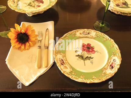 England, Hampshire, Hinton Hampner, Hinton Hampner Country House, The Dining Room, Dining Table Setting Stock Photo