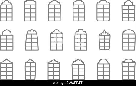 Set of silhouettes of vertical empty window frames. Arched window icons in flat style. Interior elements. Vector illustration. Stock Vector