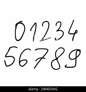 Hand writing black digits numbers font from 0 to 9 font collection ...