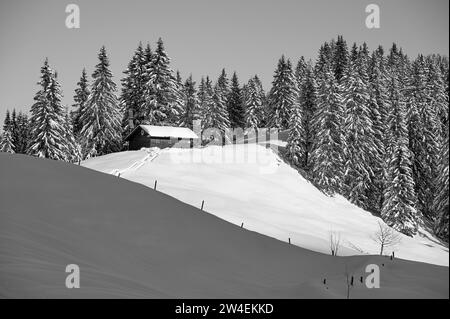Hausham mountain rescue hut in winter, snow, Bodenschneid, Neuhaus am ...