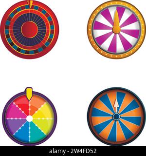 Lottery icons set cartoon vector. Fortune wheel. Raffle concept Stock Vector