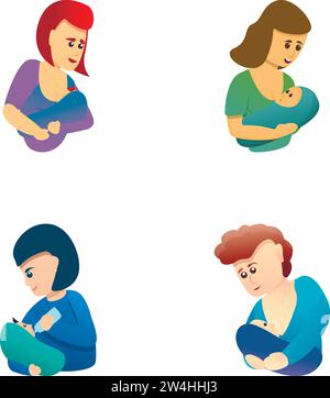 Maternity icons set cartoon vector. Mother and newborn baby. Motherhood, parenthood, adoption Stock Vector