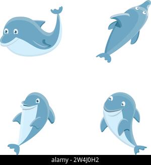 Dolphin icons set cartoon vector. Sea and ocean animal. Underwater life Stock Vector