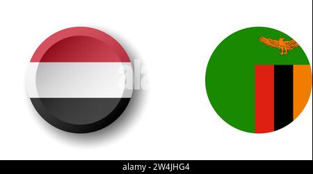 Yemen flag - 3D circle button with dropped shadow. Vector icon. Stock Vector