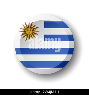 Uruguay flag - 3D circle button with dropped shadow. Vector icon. Stock Vector