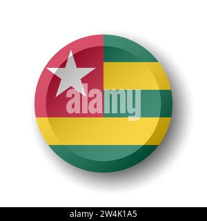 Togo flag - 3D circle button with dropped shadow. Vector icon. Stock Vector