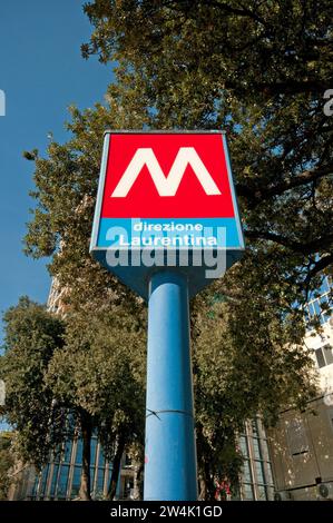 Metro sign in Eur district, Rome, Italy Stock Photo