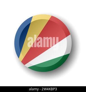 Seychelles flag - 3D circle button with dropped shadow. Vector icon. Stock Vector