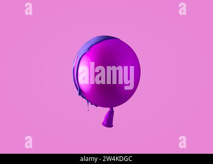 Helium ballon covered in blue paint on magenta background. Minimalism. Creative art work. Stock Photo
