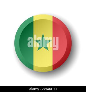 Senegal flag - 3D circle button with dropped shadow. Vector icon. Stock Vector