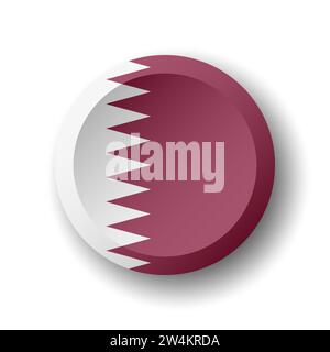 Qatar flag - 3D circle button with dropped shadow. Vector icon. Stock Vector
