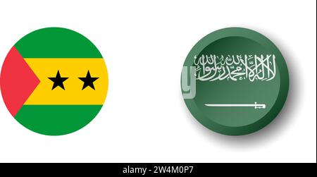 Saudi Arabia flag - 3D circle button with dropped shadow. Vector icon. Stock Vector