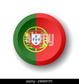 Portugal flag - 3D circle button with dropped shadow. Vector icon. Stock Vector
