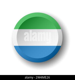 Sierra Leone flag - 3D circle button with dropped shadow. Vector icon. Stock Vector