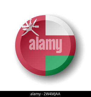 Oman flag - 3D circle button with dropped shadow. Vector icon. Stock Vector
