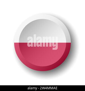 Poland flag - 3D circle button with dropped shadow. Vector icon. Stock Vector