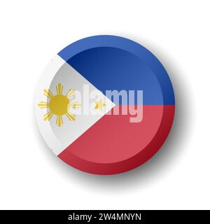 Philippines flag - 3D circle button with dropped shadow. Vector icon. Stock Vector