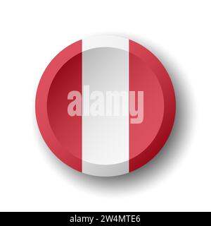 Peru flag - 3D circle button with dropped shadow. Vector icon. Stock Vector