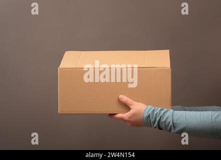 Delivering parcel, e-commerce and online shopping, transportation, shipment and logistic concept, post man worker Stock Photo