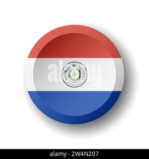 Paraguay flag - 3D circle button with dropped shadow. Vector icon. Stock Vector