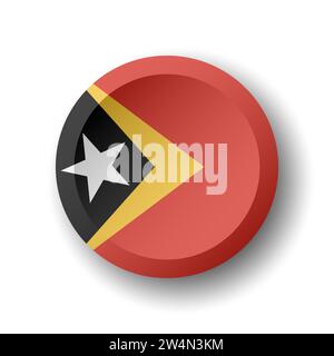 East Timor flag - 3D circle button with dropped shadow. Vector icon. Stock Vector