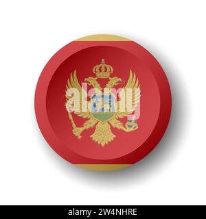 Montenegro flag - 3D circle button with dropped shadow. Vector icon. Stock Vector