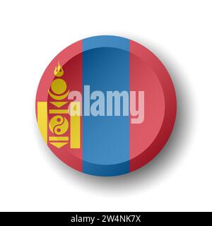 Mongolia flag - 3D circle button with dropped shadow. Vector icon. Stock Vector