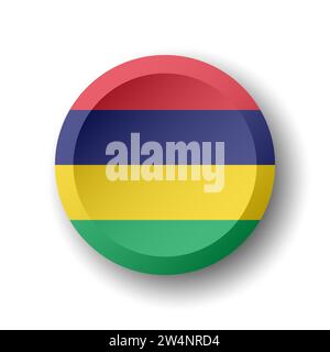 Mauritius flag - 3D circle button with dropped shadow. Vector icon. Stock Vector