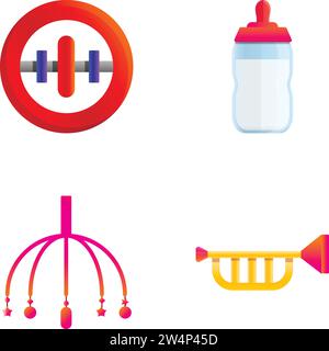 Baby items icons set cartoon vector. Baby care accessory. Childhood concept Stock Vector