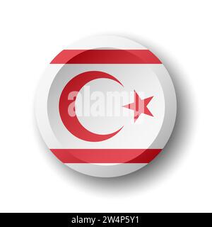 Northern Cyprus flag - 3D circle button with dropped shadow. Vector icon. Stock Vector