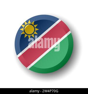 Namibia flag - 3D circle button with dropped shadow. Vector icon. Stock Vector