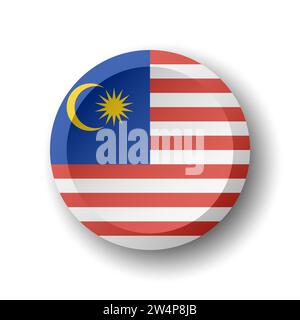 Malaysia flag - 3D circle button with dropped shadow. Vector icon. Stock Vector