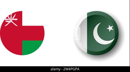 Pakistan flag - 3D circle button with dropped shadow. Vector icon. Stock Vector