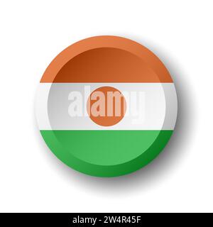 Niger flag - 3D circle button with dropped shadow. Vector icon. Stock Vector